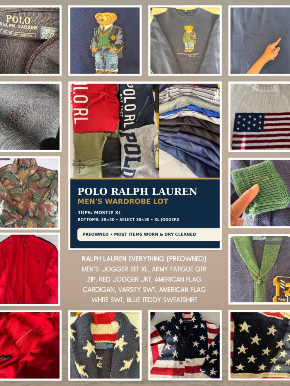 POLO RALPH LAUREN MEN’S WARDROBE LOT Size XL, Bottoms Size 38x30